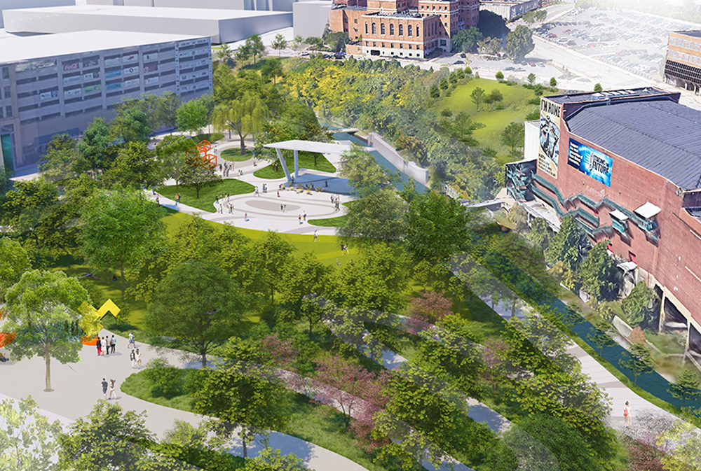 Rendering of the new Lock 3 Park in downtown Akron